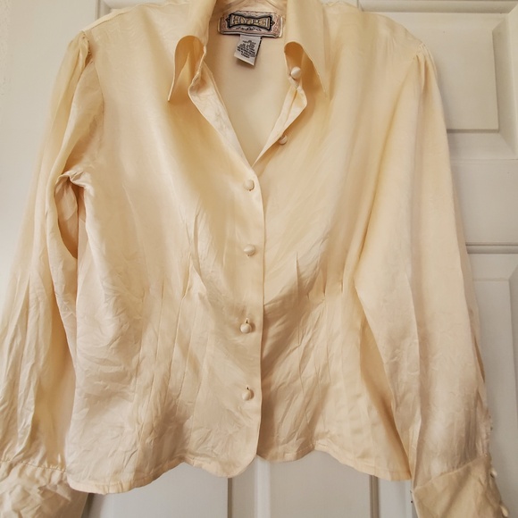 HYPE Vintage 1980's Cream 100% Silk Fitted Style Top Blouse  Women's Medium - Picture 4 of 4